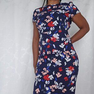 ***Banana Republic Floral Print Navy Blue Knee-Length Dress***